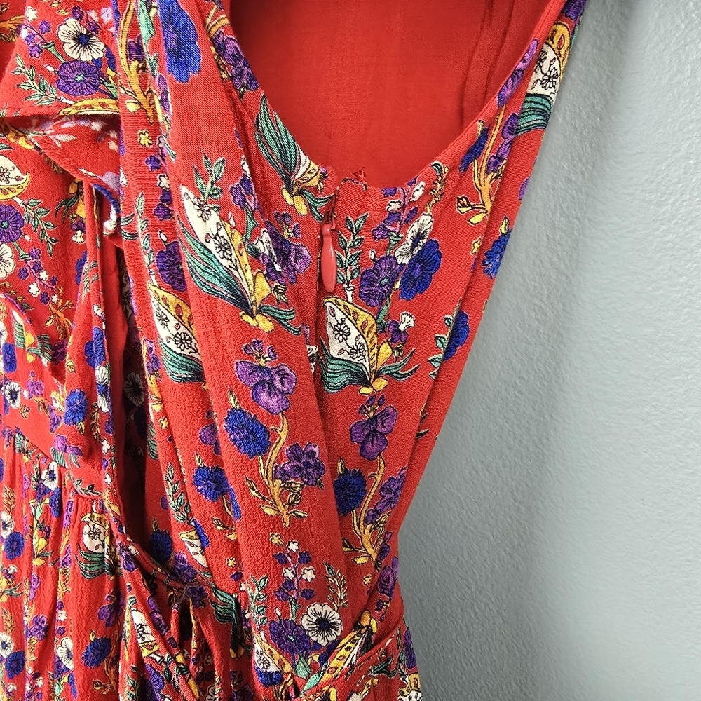 MAEVE BY ANTHROPOLOGIE Rosalia Wrap Dress Ruffled Floral Red Womens Size 12 - Picture 7 of 16